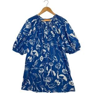 Oliphant Tuckernuck Dress Womens Large Blue Birds Floral Audubon Boho Coastal